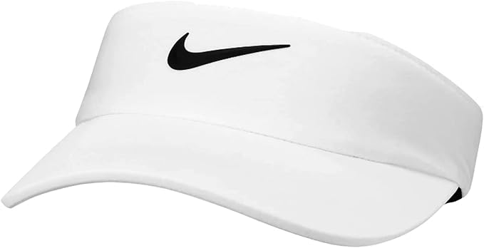 White Nike Aerobill athletic visor with moisture-wicking fabric for running and sports