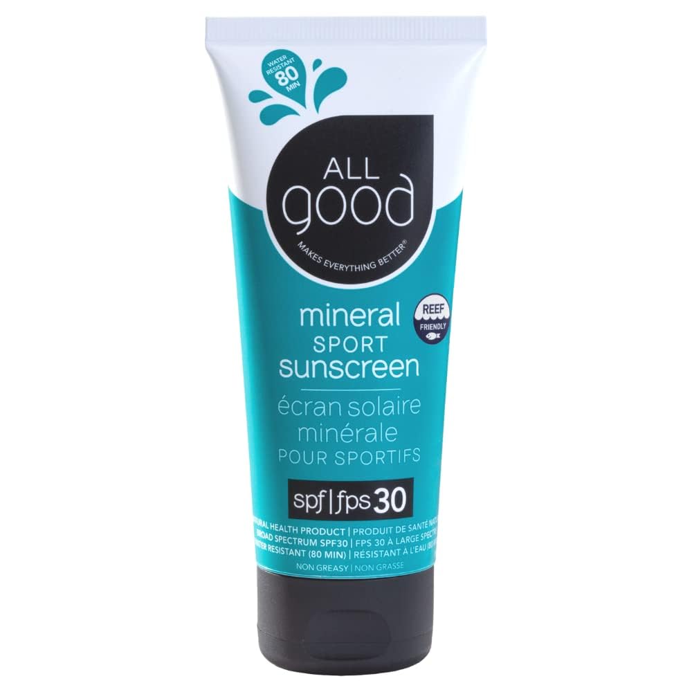 All Good mineral sport sunscreen SPF 30 water-resistant formula - reef-friendly natural sunscreen for active lifestyles