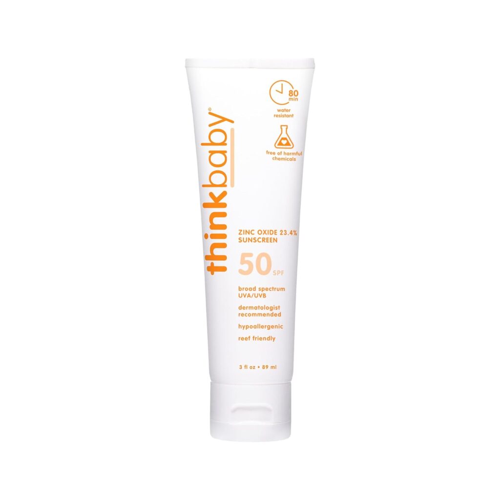 Thinkbaby safe sunscreen SPF 50 with 23.4% zinc oxide - top-rated natural sunscreen for babies and families