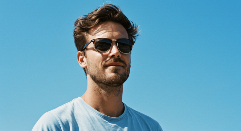 Handsome-man-in-Polarized-Sunglasses.png – A stylish man wearing polarized sunglasses outdoors.