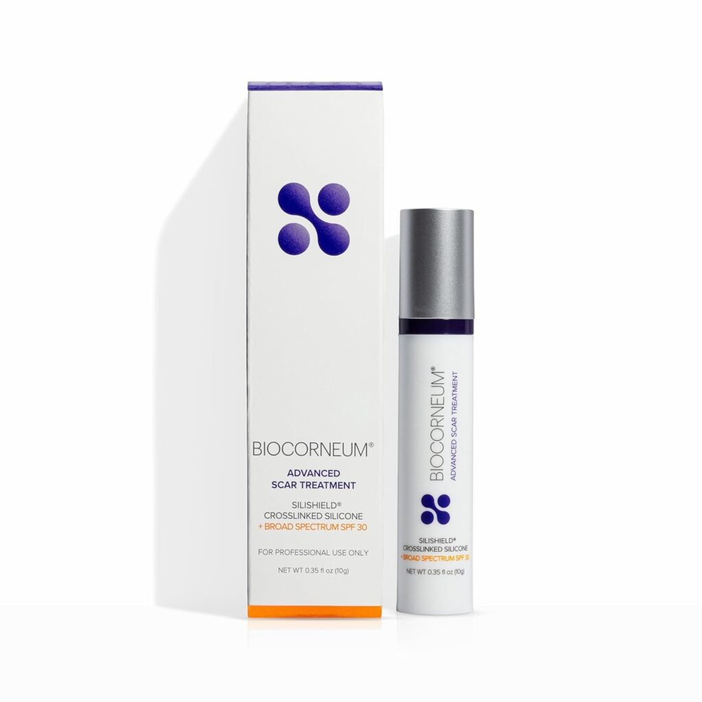 Biocorneum Advanced Scar Treatment with silicone and broad spectrum SPF 30 sunscreen for professional scar care