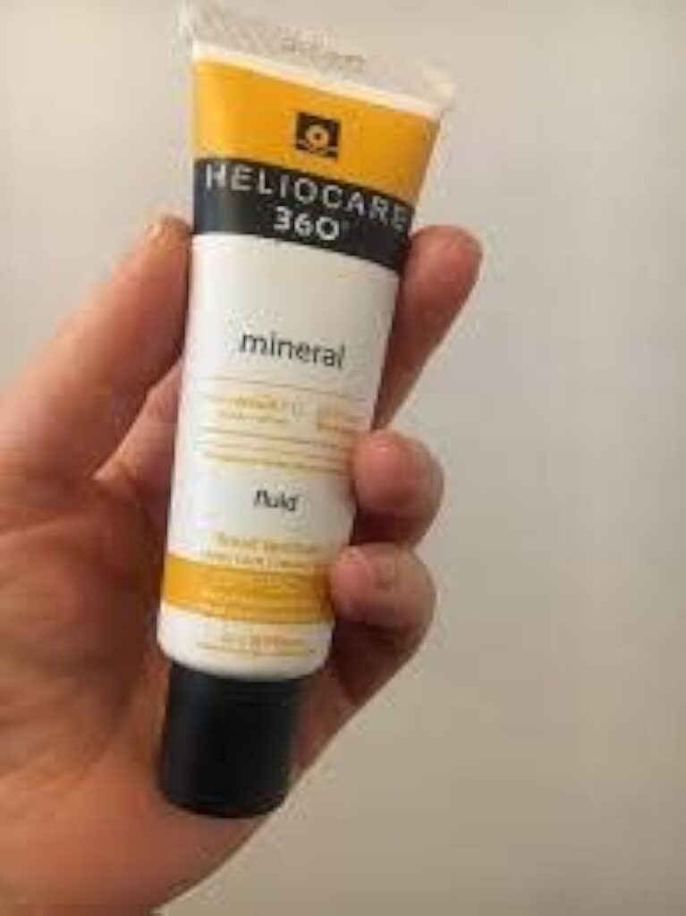 Heliocare 360 fluid cream SPF50 skin healthcare tube showing mineral formula for sensitive skin