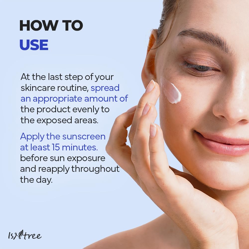 Isntree sunscreen review showing proper application technique: applying product as final skincare step 15 minutes before sun exposure for optimal protection