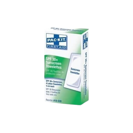 PAC-KIT SPF 30 Sunscreen Wipes Towelettes first aid kit travel-size sunscreen protection
