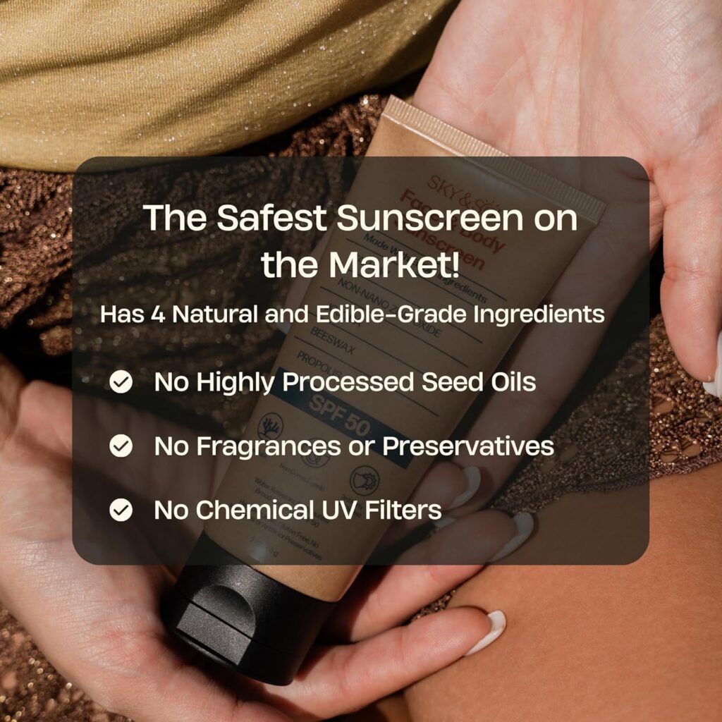 Sky and sol sunscreen review featuring natural edible-grade ingredients with no chemical UV filters or preservatives