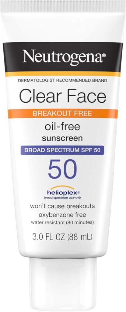 Neutrogena Clear Face unscented oil-free sunscreen SPF 50 for breakout-prone skin one of the best best unscented sunscreen in the market