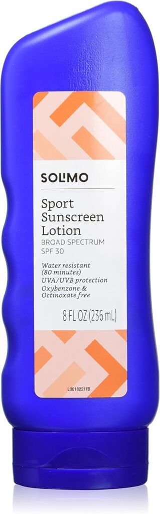 Solimo Sport unscented sunscreen lotion SPF 30 with broad spectrum protection and oxybenzone-free formula