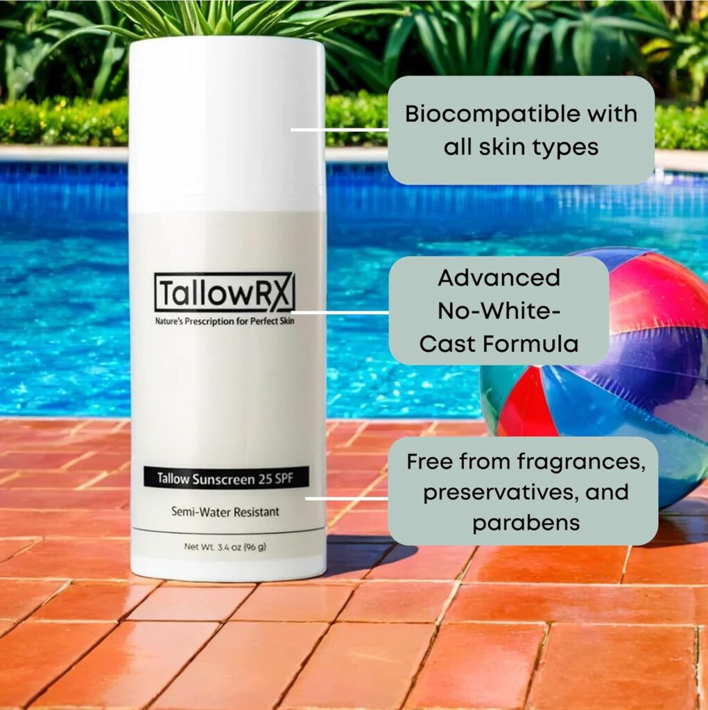 TallowRX Sunscreen SPF 25 with biocompatible formula, no white cast, and free from fragrances and parabens