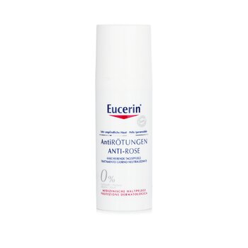 White bottle of Eucerin Anti-Redness Neutralizing Day Treatment SPF 25, a mineral sunscreen specifically formulated for rosacea-prone sensitive skin
