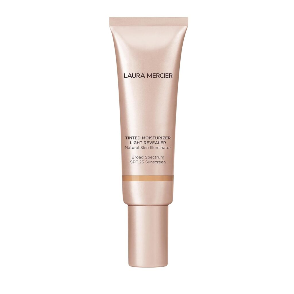 Laura Mercier Tinted Moisturizer Light Revealer with SPF 25 broad spectrum sunscreen in rose gold tube my top pick for Tinted Moisturizer and Sunscreen