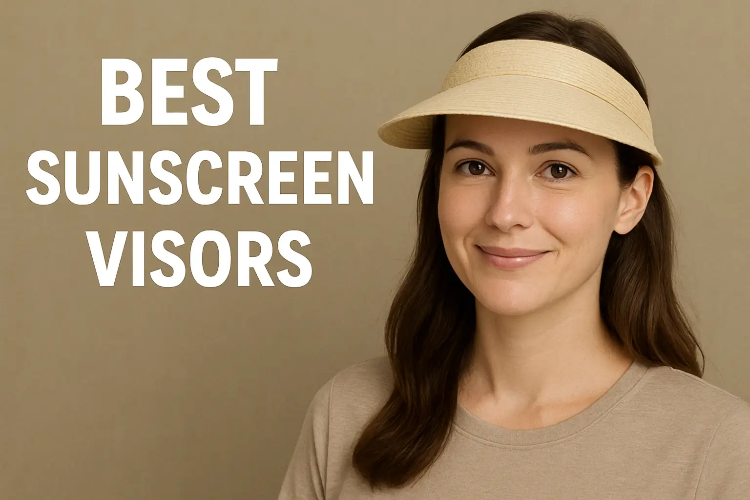 Woman wearing beige sunscreen visor demonstrating best sun protection visors for face coverage